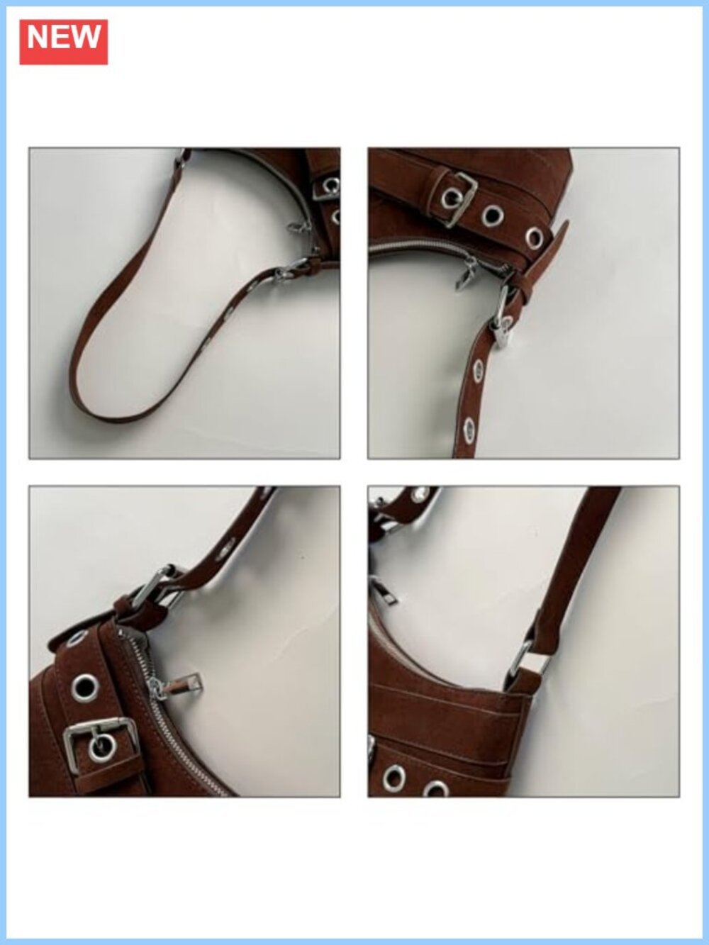 Faux Suede Hobo Bag with Buckle Y2K Crescent Crossbody Women's Purse - Picture 4 of 6